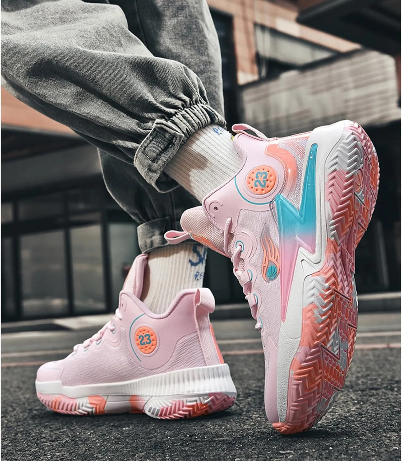 Men??S 23 High Top Basketball Shoes with Arch Support Lace Up Fashion Graffiti Style Sports Shoes Light Tennis Shoes Actual Combat Shoes Outdoor Sneakers