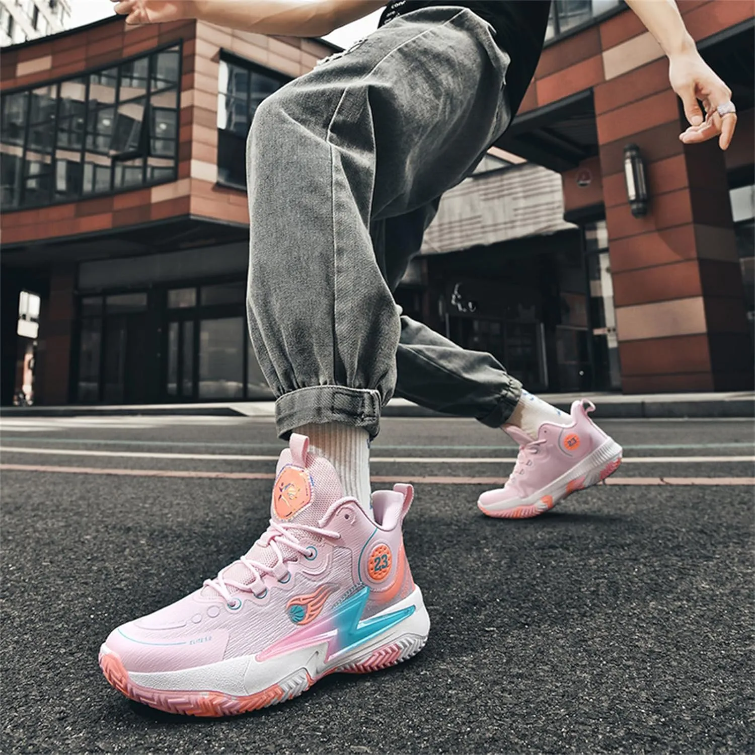 Men??S 23 High Top Basketball Shoes with Arch Support Lace Up Fashion Graffiti Style Sports Shoes Light Tennis Shoes Actual Combat Shoes Outdoor Sneakers