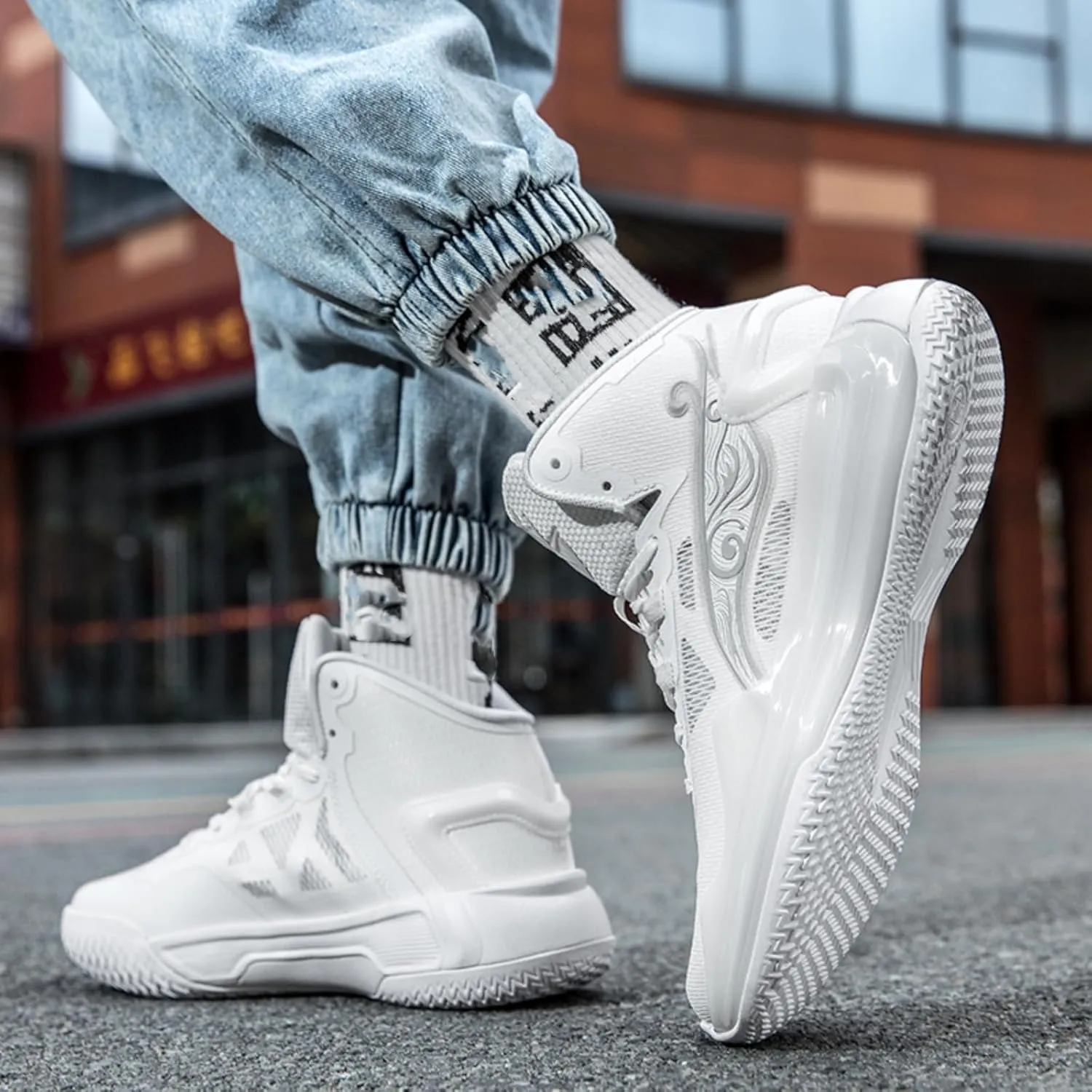 Mens Fashion Breathable Mesh High Top Lace Up Basketball Shoes Non Slip Lightweight Sport Sneakers for Walking Running Tennis Volleyball
