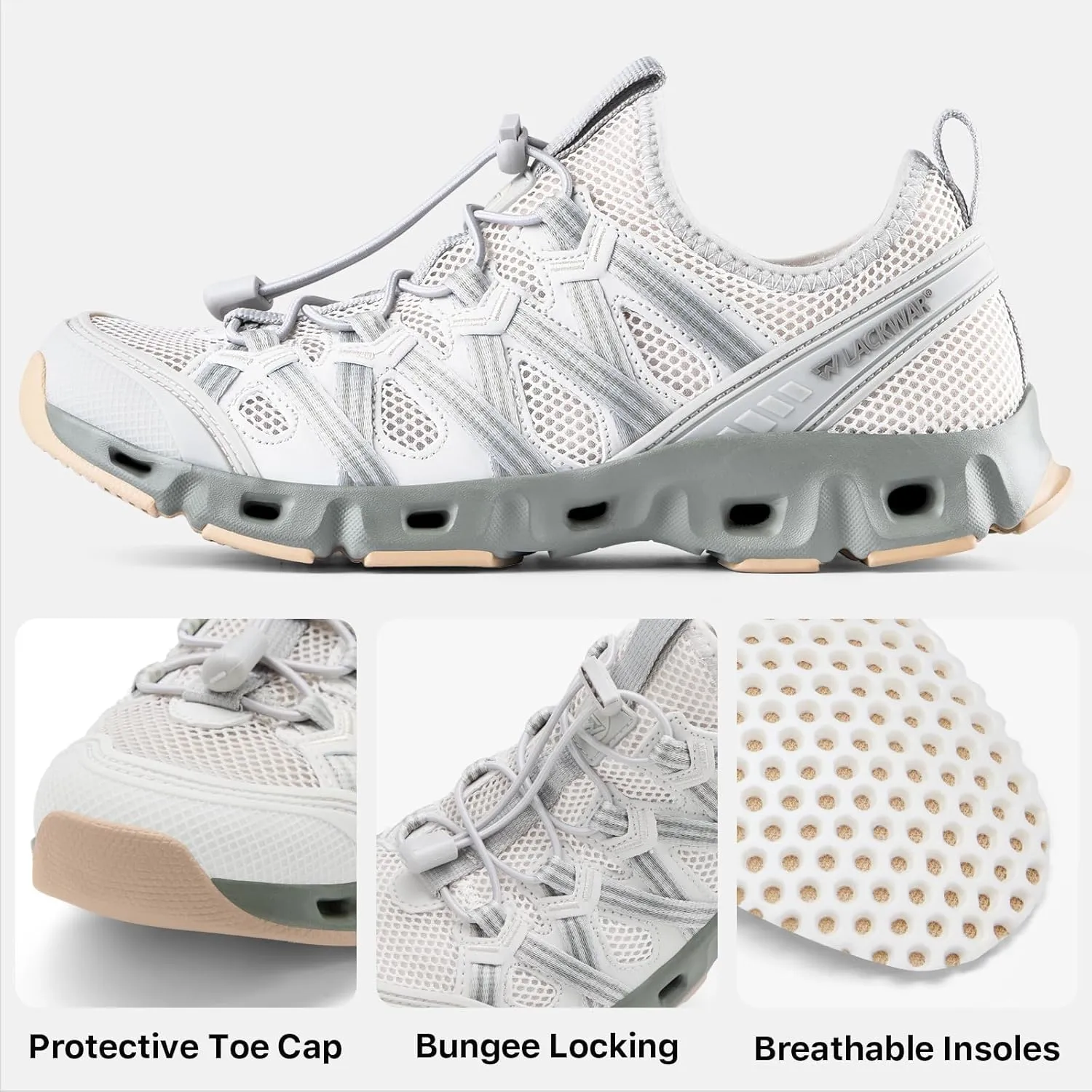 Men's Quick-Dry Water Shoes for Hiking Fishing Lightweight Water Sneakers with Non-Slip Sole Drainage Holes Breathable Mesh Zero Drop Mens Water Shoes for River