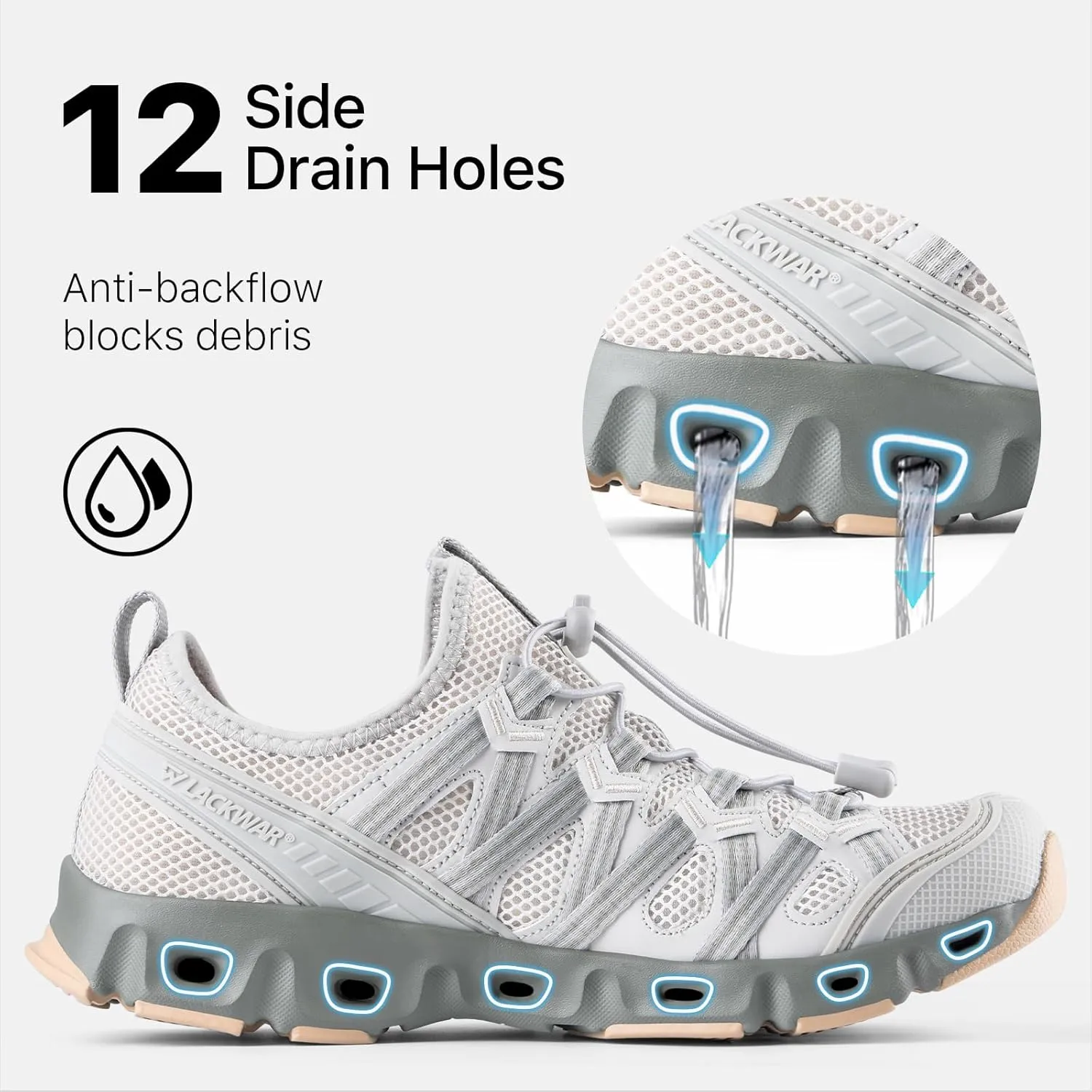 Men's Quick-Dry Water Shoes for Hiking Fishing Lightweight Water Sneakers with Non-Slip Sole Drainage Holes Breathable Mesh Zero Drop Mens Water Shoes for River