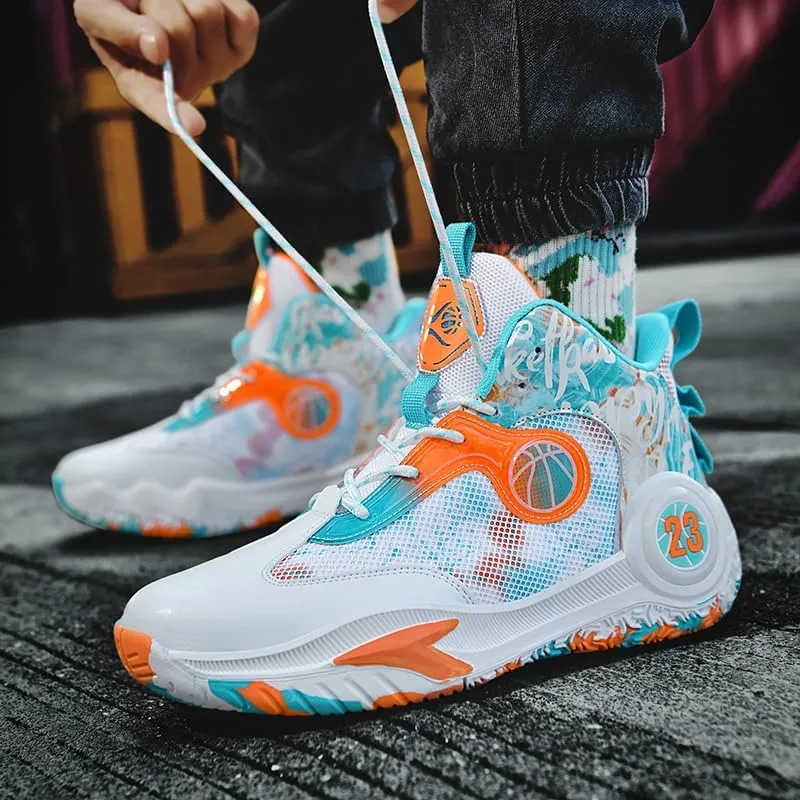 Men's Stylish Athletic Shoes High Upper Basketball Shoes Men Breathable Sports Shoes Anti Slip High Top Mens Basketball Shoes Non Slip Outdoor