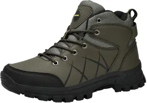 Men's Trekking Hiking Boots Winter Warm Fleece Hiking Footwear Outdoor Trekking Camping Trail Shoes,Green,7.5