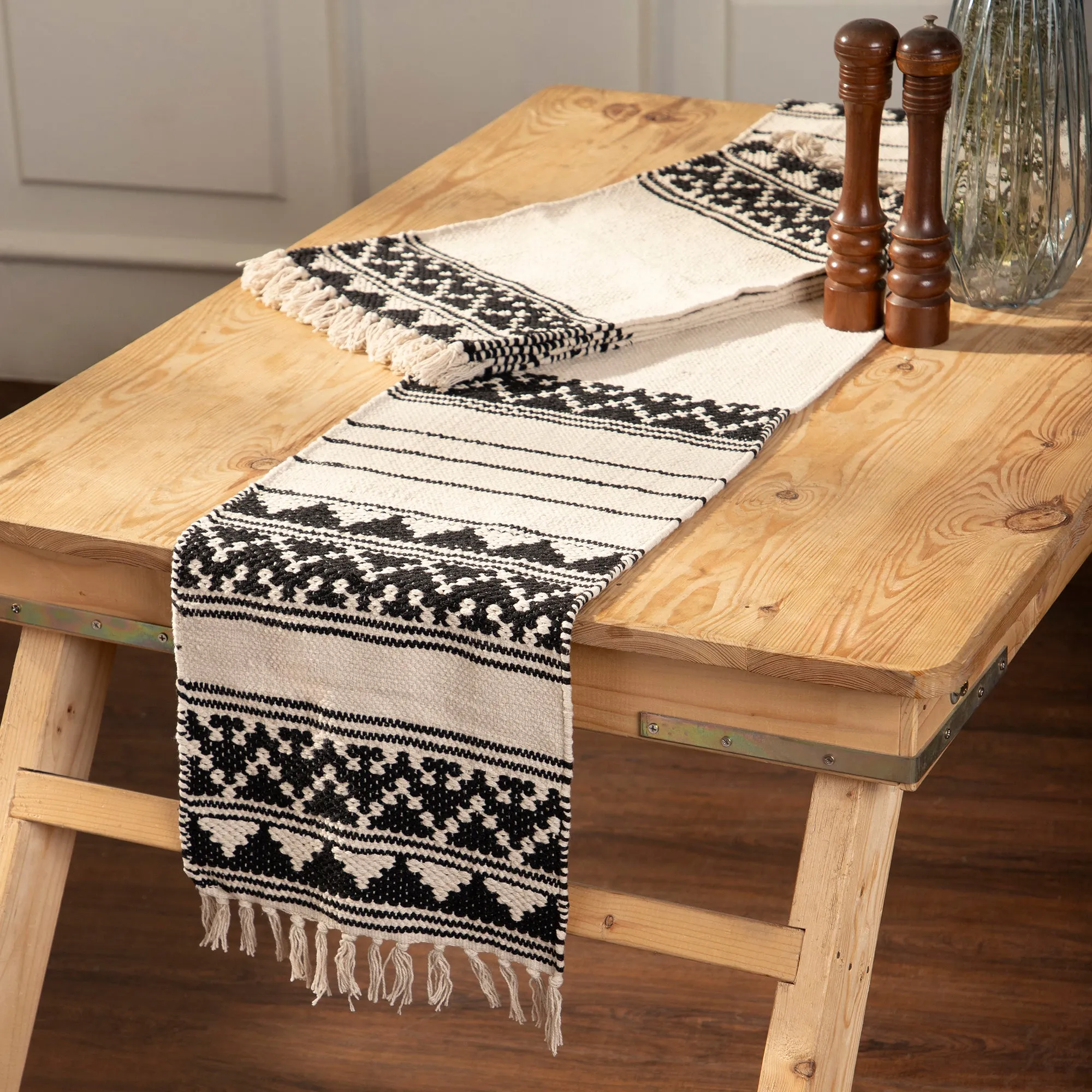  REDEARTH  Placemats-Hand Woven Exquisite Artisan Made Table Linen for Dining Table, Coffee Table, Console, Dresser; 100% Cotton (13"x20"; Ziggurat Obsession Black) Set of 6