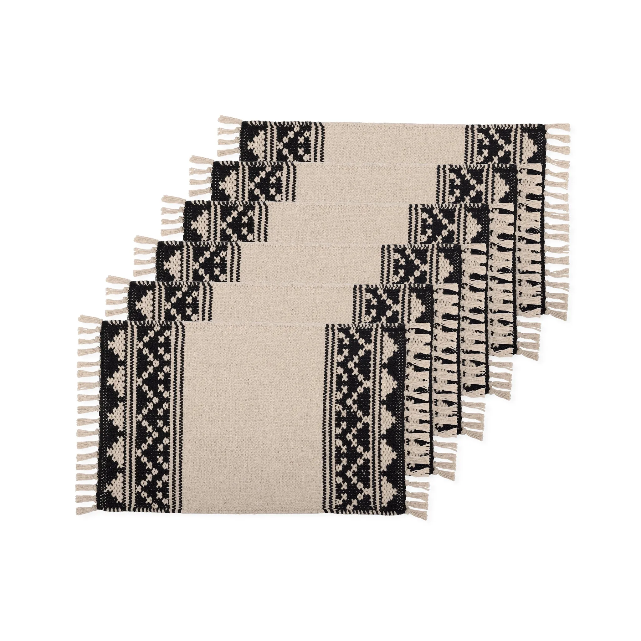  REDEARTH  Placemats-Hand Woven Exquisite Artisan Made Table Linen for Dining Table, Coffee Table, Console, Dresser; 100% Cotton (13"x20"; Ziggurat Obsession Black) Set of 6