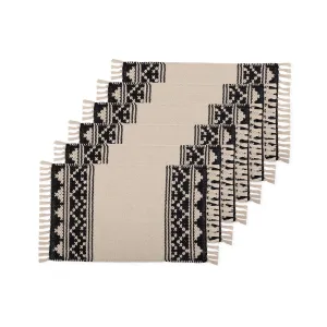  REDEARTH  Placemats-Hand Woven Exquisite Artisan Made Table Linen for Dining Table, Coffee Table, Console, Dresser; 100% Cotton (13"x20"; Ziggurat Obsession Black) Set of 6