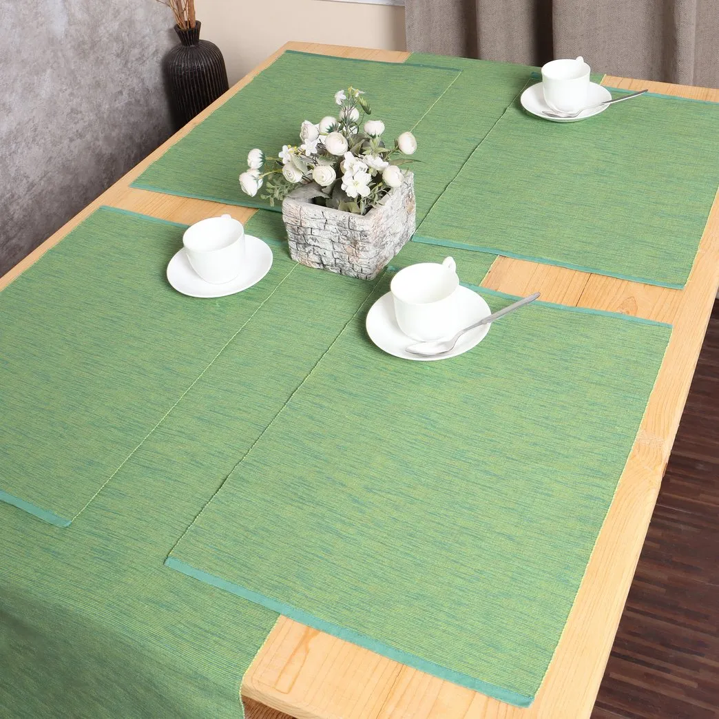  REDEARTH  Placemats-Two Tone Ribbed Woven Table Linen for Square, Round, Rectangle Dining Table, Coffee Table, Console, Dresser; 100% Cotton (14x20"; Green) Set of 6