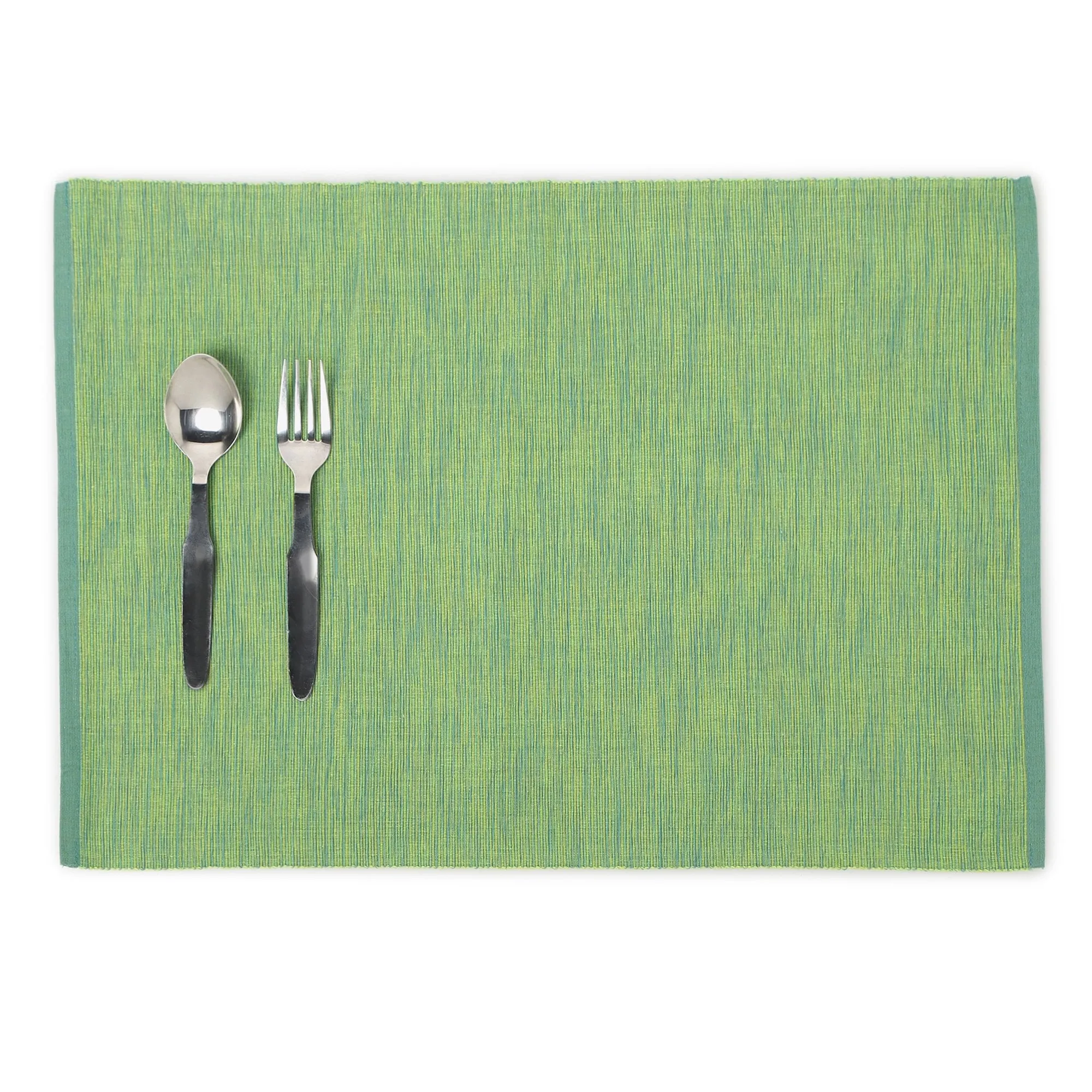  REDEARTH  Placemats-Two Tone Ribbed Woven Table Linen for Square, Round, Rectangle Dining Table, Coffee Table, Console, Dresser; 100% Cotton (14x20"; Green) Set of 6