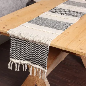 REDEARTH Table Runner-Hand Woven Exquisite Artisan Made Boho Decorative Table Runner for Dining Table, Coffee Table, Console, Dresser; 100% Cotton (13x72"; Black)