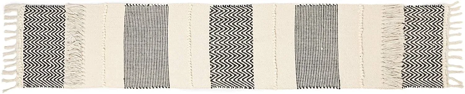 REDEARTH Table Runner-Hand Woven Exquisite Artisan Made Boho Decorative Table Runner for Dining Table, Coffee Table, Console, Dresser; 100% Cotton (13x72"; Black)