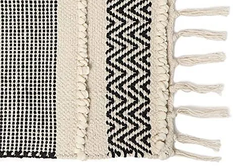 REDEARTH Table Runner-Hand Woven Exquisite Artisan Made Boho Decorative Table Runner for Dining Table, Coffee Table, Console, Dresser; 100% Cotton (13x72"; Black)