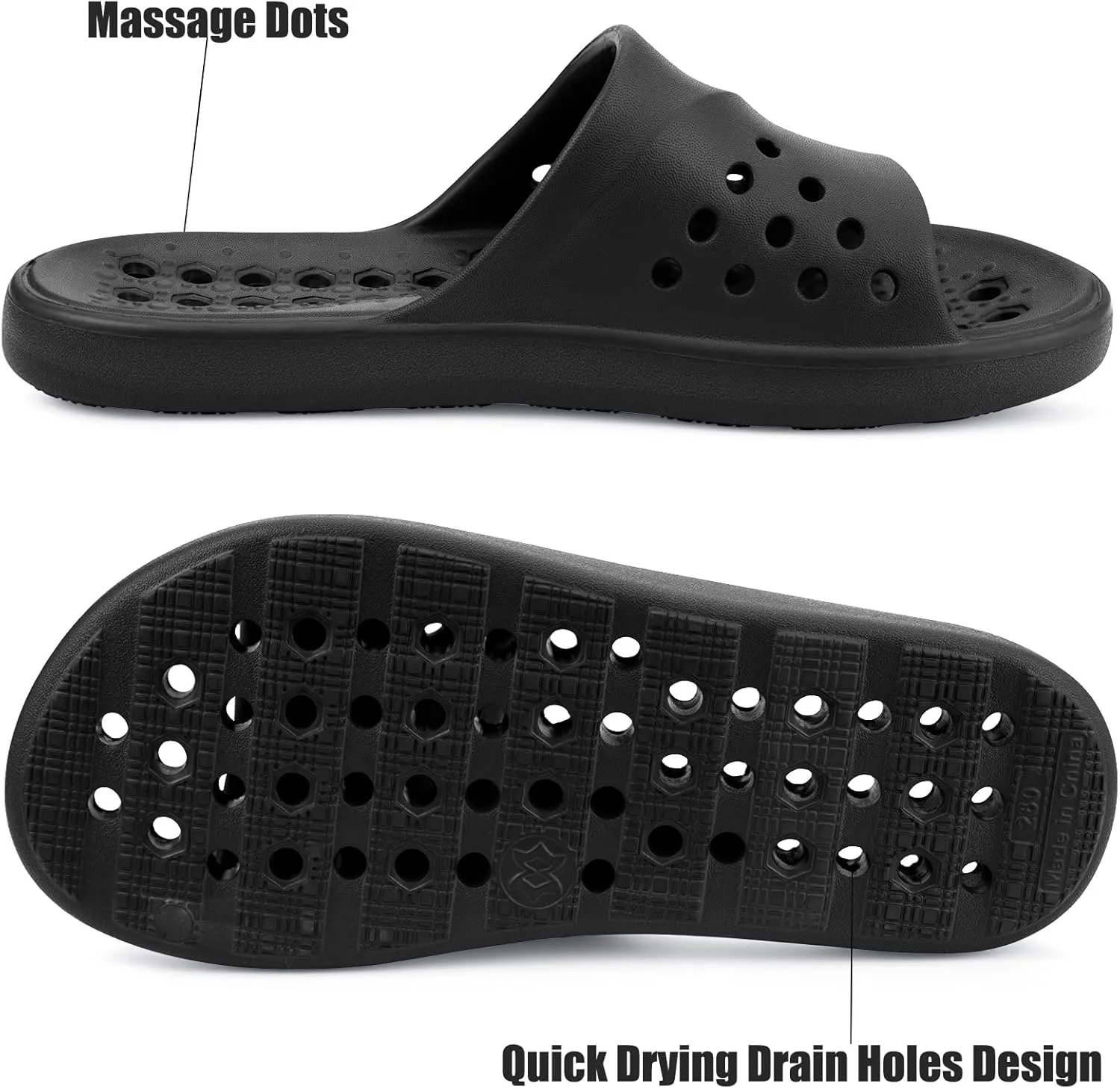Shower Shoes for Womens Mens Massage Pool Slides with Arch Support Quick Drying Beach Sandals Non Slip Summer Bathroom House Slippers with Drain Holes