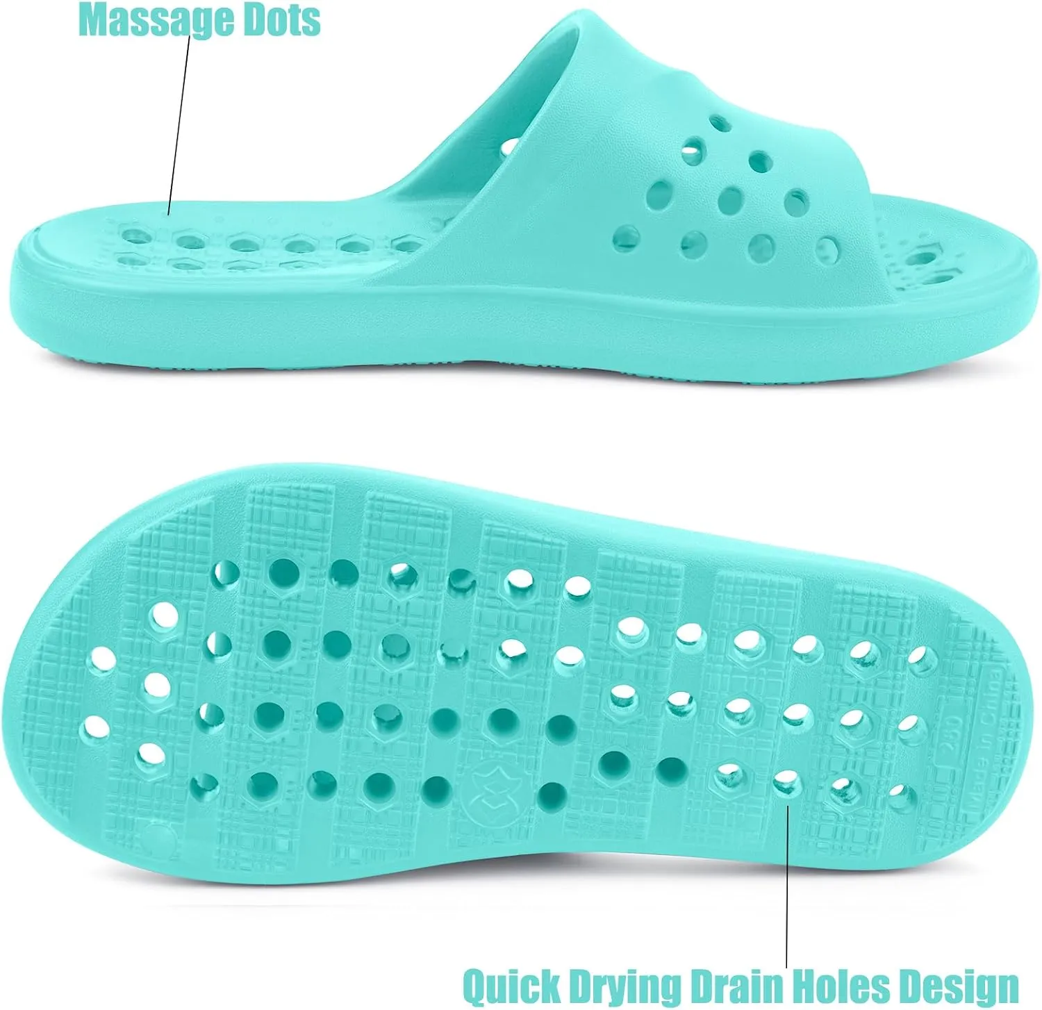 Shower Shoes for Womens Mens Massage Pool Slides with Arch Support Quick Drying Beach Sandals Non Slip Summer Bathroom House Slippers with Drain Holes
