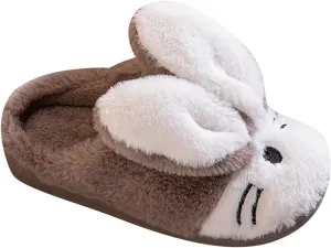 Sole Leather Bunny Ear Slippers for Toddler Baby Boys Girls Kids Fuzzy Non Slip Ankle Flat Shoes Indoor Bedroom Slipper