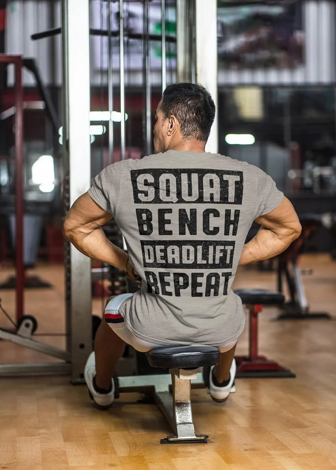 Squat Bench Deadlift Repeat Workout Shirts for Men Weight Plate Gym T-Shirt