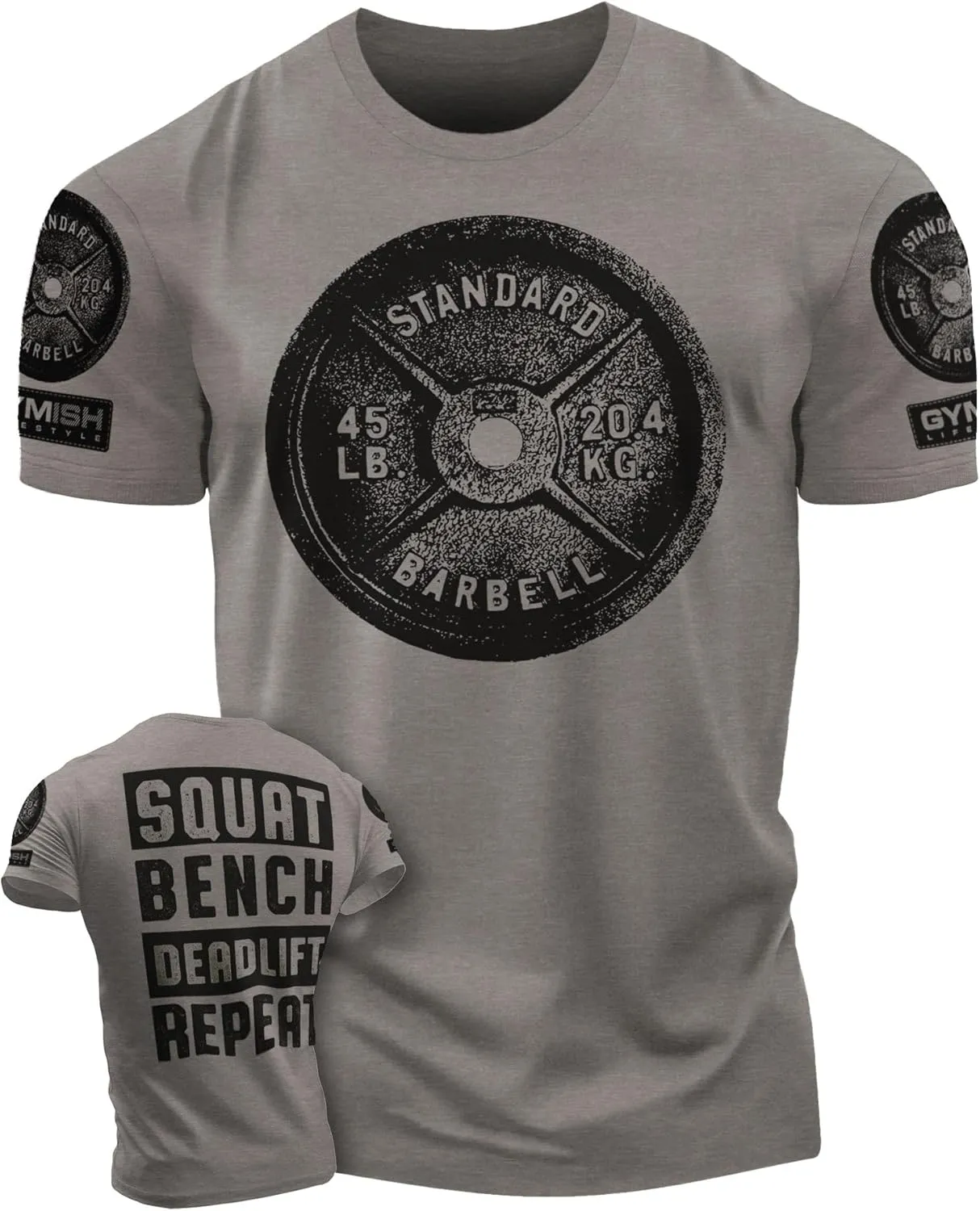 Squat Bench Deadlift Repeat Workout Shirts for Men Weight Plate Gym T-Shirt