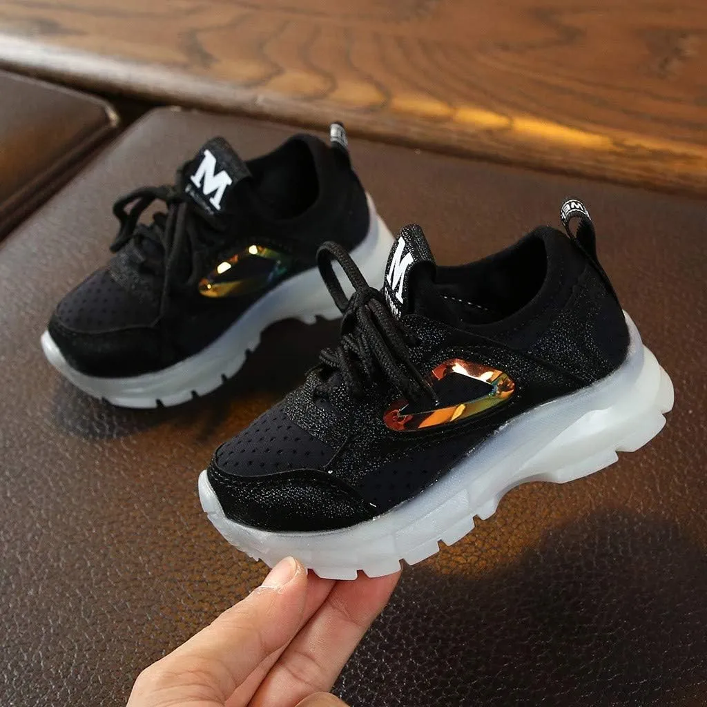 Toddler Baby Boys Girls Sneakers Casual LED Light Luminous Comfortable Breathable Slip On Lace Up Sport Shoes
