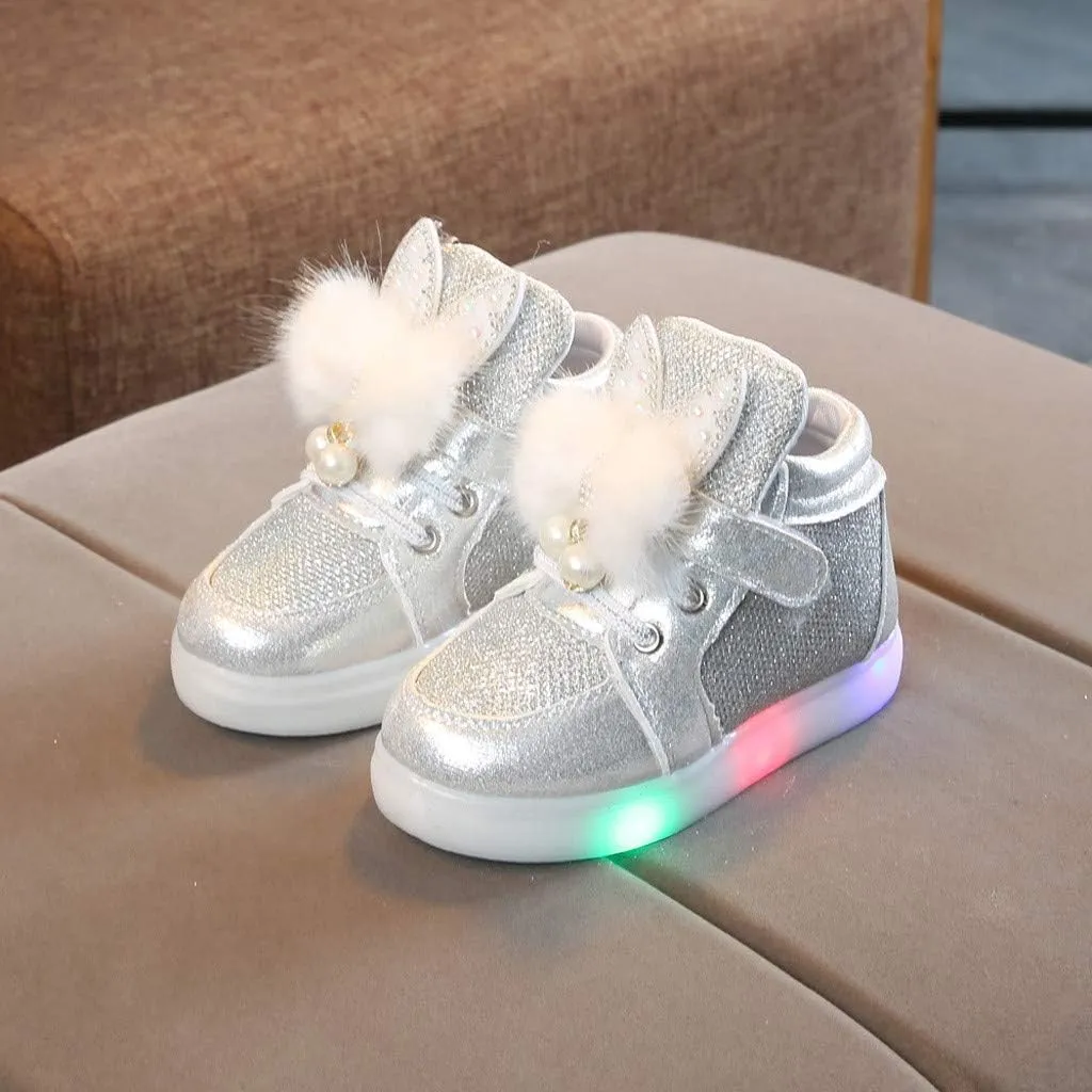 Toddler Baby Girls ??artoon Rabbit Luminous Sport Shoes Fashion Cute High Top Light Up Casual Walking Sneakers
