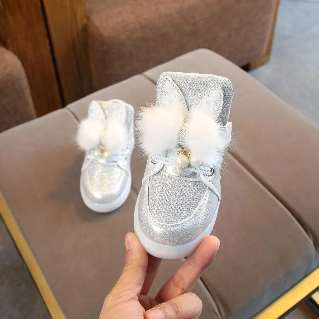 Toddler Baby Girls ??artoon Rabbit Luminous Sport Shoes Fashion Cute High Top Light Up Casual Walking Sneakers