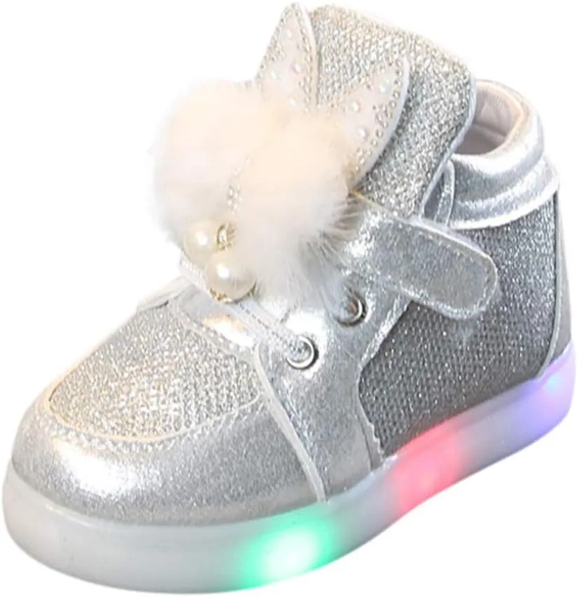 Toddler Baby Girls ??artoon Rabbit Luminous Sport Shoes Fashion Cute High Top Light Up Casual Walking Sneakers