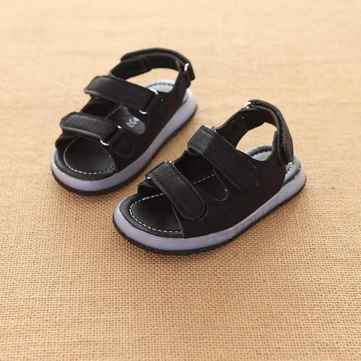 Toddler Dress Shoes Girls Toddler Kids Summer Girls Sandals Sport Shoes LED Baby Boys Luminous Baby (Black, 18-24Months)