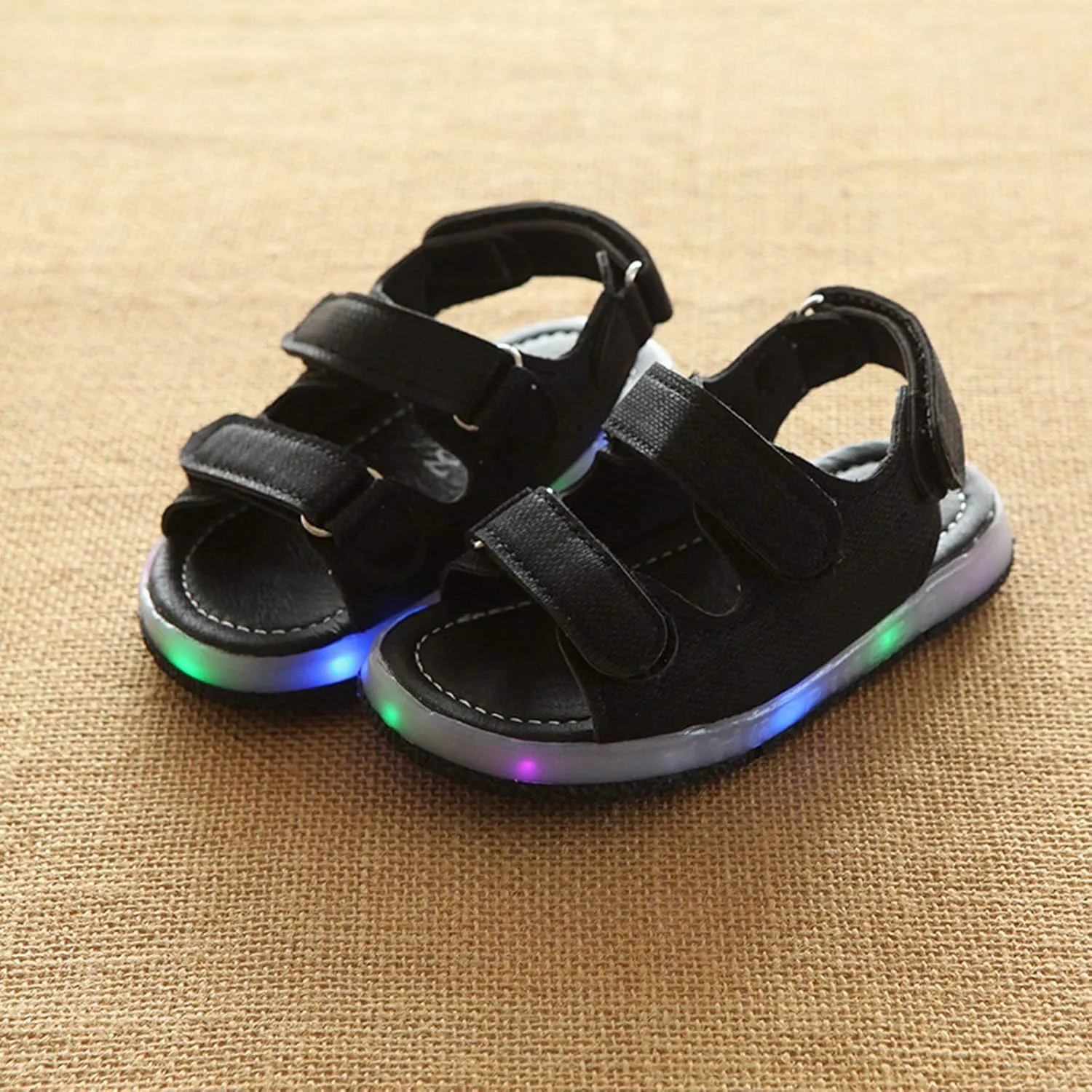 Toddler Dress Shoes Girls Toddler Kids Summer Girls Sandals Sport Shoes LED Baby Boys Luminous Baby (Black, 18-24Months)