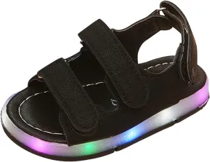 Toddler Dress Shoes Girls Toddler Kids Summer Girls Sandals Sport Shoes LED Baby Boys Luminous Baby (Black, 18-24Months)