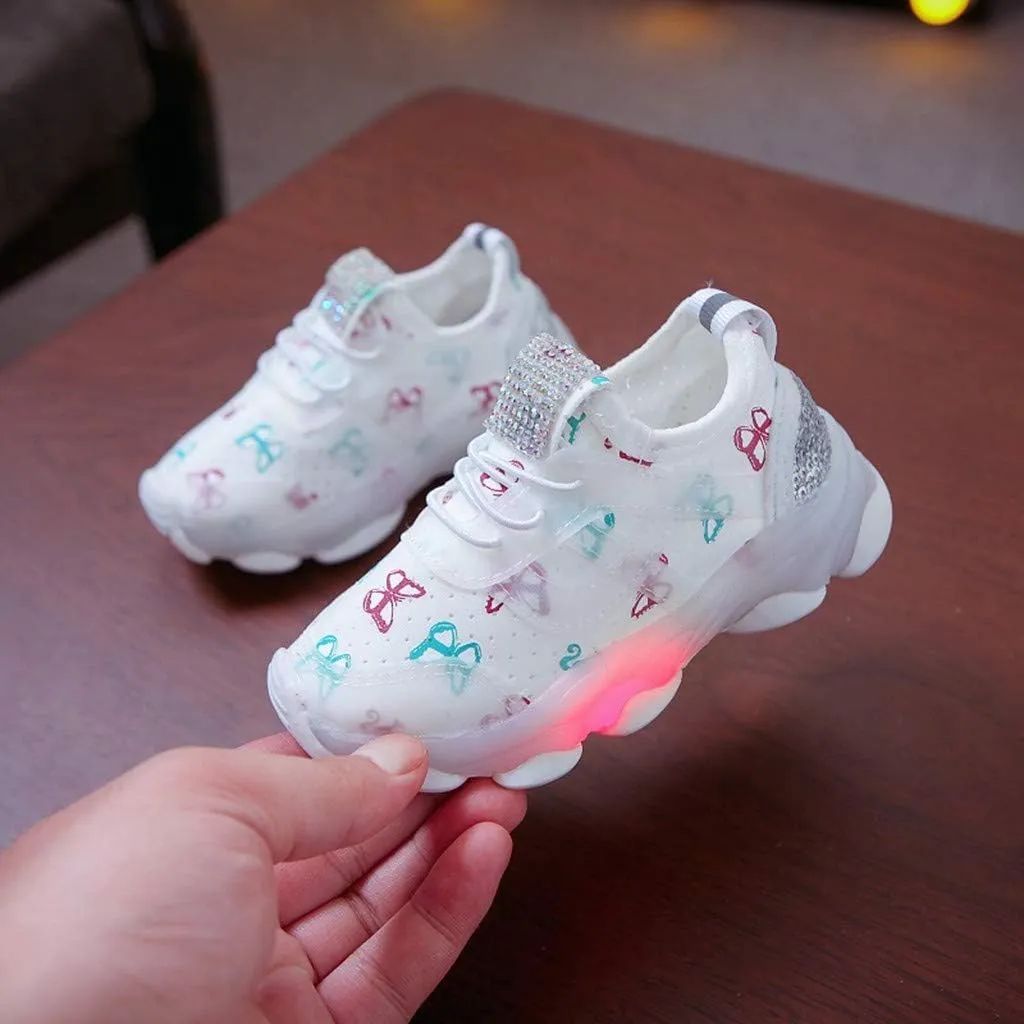 Toddler Girl Shoes Children Kid Run Sport Crystal Girls Luminous Baby Shoes Led Baby Shoes Gift