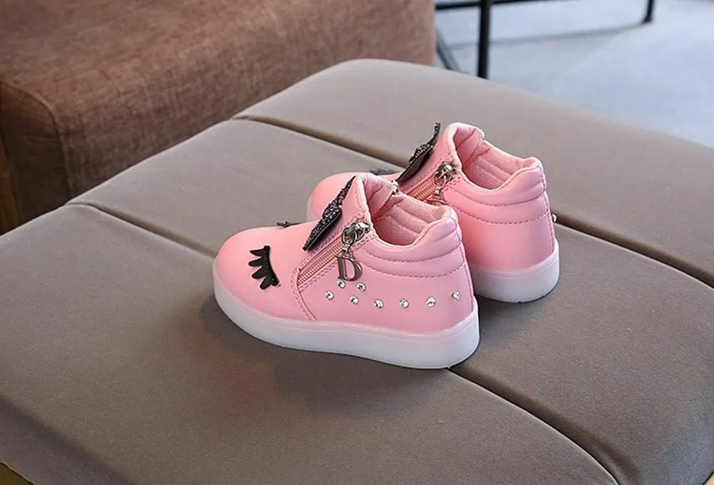 Toddler Kids Girls Baby LED Sport Baby Infant Bowknot Boots Shoes Crystal Luminous Shoes Fashion Party Sandals