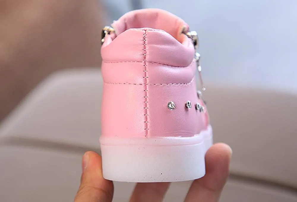 Toddler Kids Girls Baby LED Sport Baby Infant Bowknot Boots Shoes Crystal Luminous Shoes Fashion Party Sandals