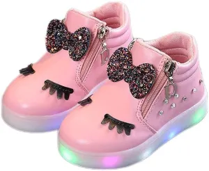 Toddler Kids Girls Baby LED Sport Baby Infant Bowknot Boots Shoes Crystal Luminous Shoes Fashion Party Sandals