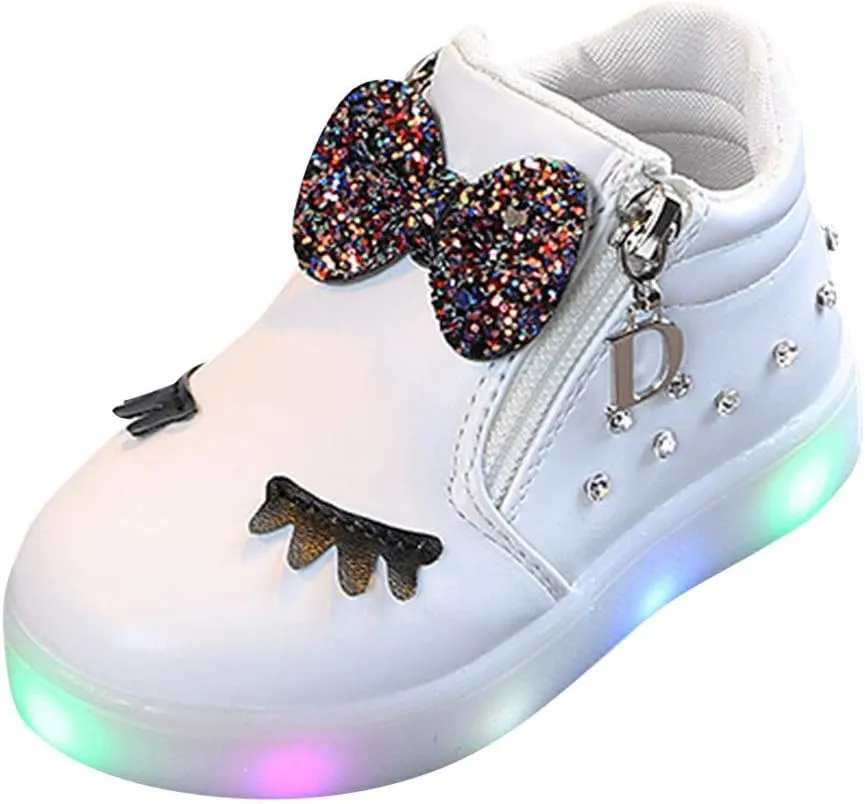 Toddler Kids Girls Baby LED Sport Baby Infant Bowknot Boots Shoes Crystal Luminous Shoes Fashion Party Sandals