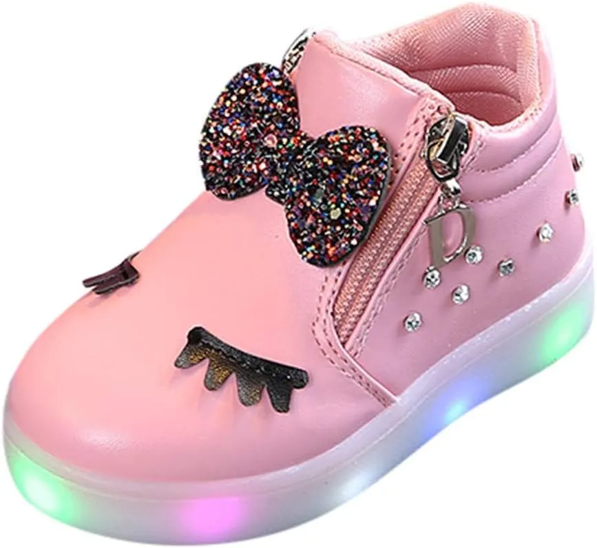 Toddler Kids Girls Baby LED Sport Baby Infant Bowknot Boots Shoes Crystal Luminous Shoes Fashion Party Sandals