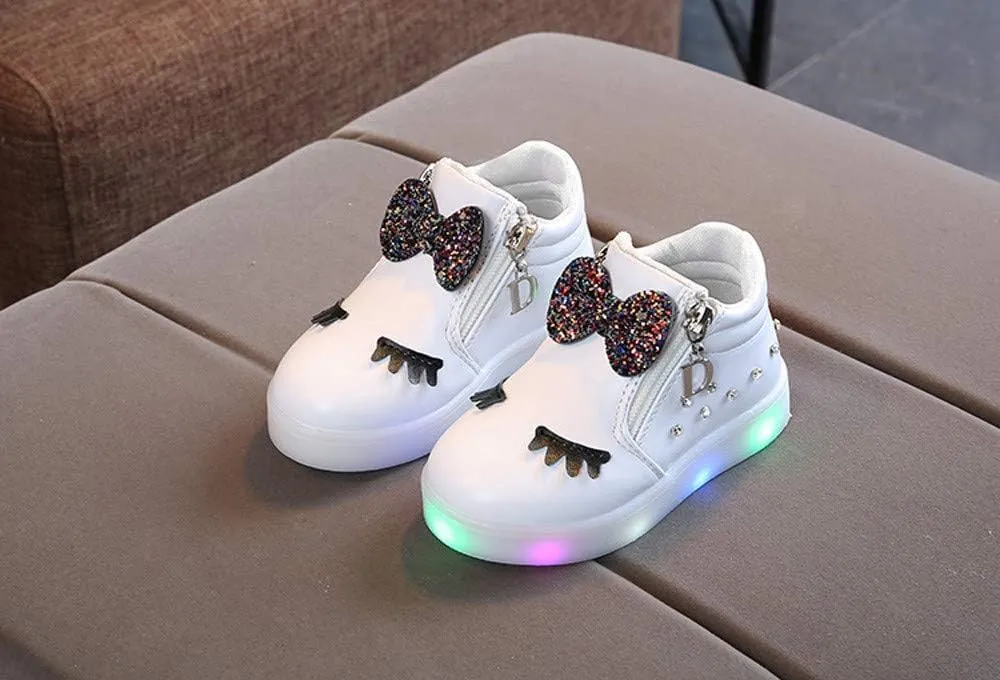 Toddler Kids Girls Baby LED Sport Baby Infant Bowknot Boots Shoes Crystal Luminous Shoes Fashion Party Sandals