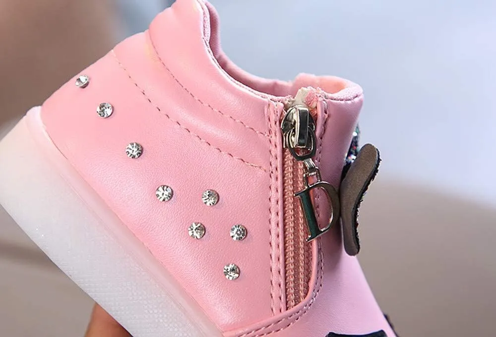 Toddler Kids Girls Baby LED Sport Baby Infant Bowknot Boots Shoes Crystal Luminous Shoes Fashion Party Sandals