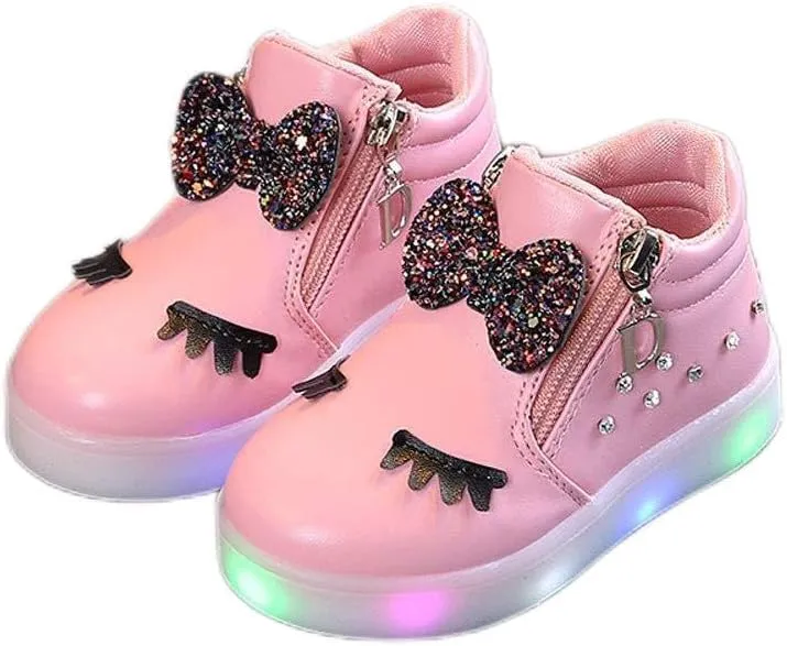 Toddler Kids Girls Baby LED Sport Baby Infant Bowknot Boots Shoes Crystal Luminous Shoes Fashion Party Sandals