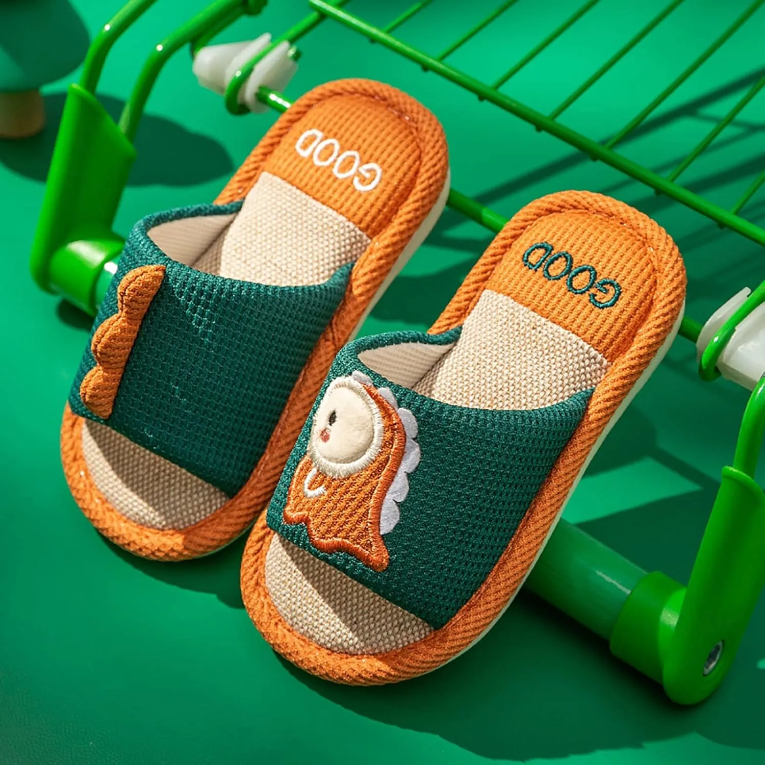 Toddler Shoes Girls Open Toe Home Slippers Cute Dinosaur House Slippers Kids Cotton Lined Winter Flat Shoes for Boys