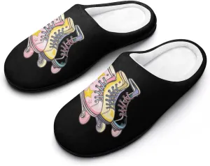 Vintage Roller Skating Skates 80s Women's Cotton Slippers Non-Slip Bedroom Slipper Cute House Shoes for Indoor And Outdoor