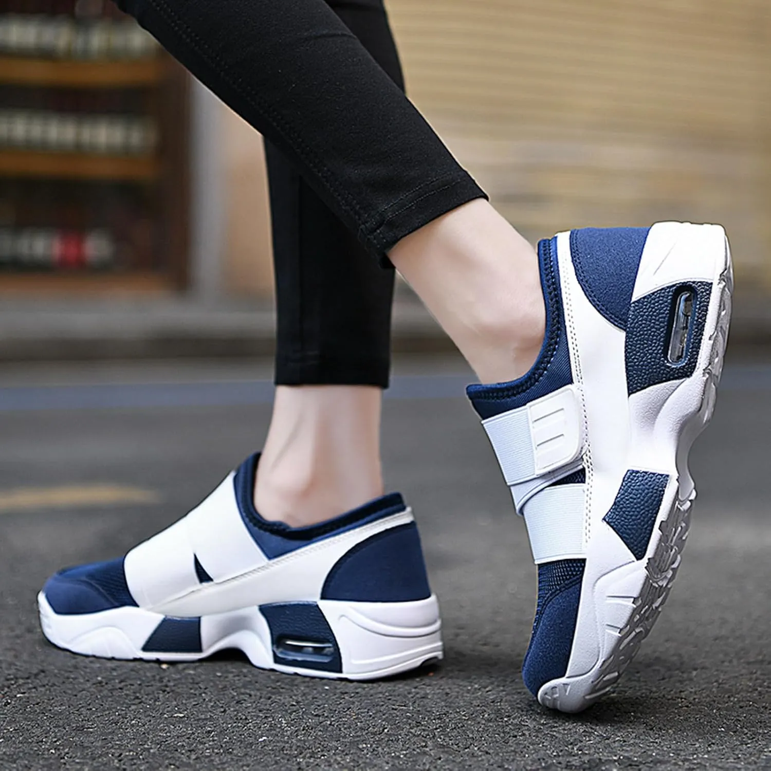 Womens Walking Shoes Slip on Comfy Knitted Non Slip Vintage Wide Running Shoes Breathable Mesh Sports Workout Tennis Shoes Fashion Lace Up Sneakers